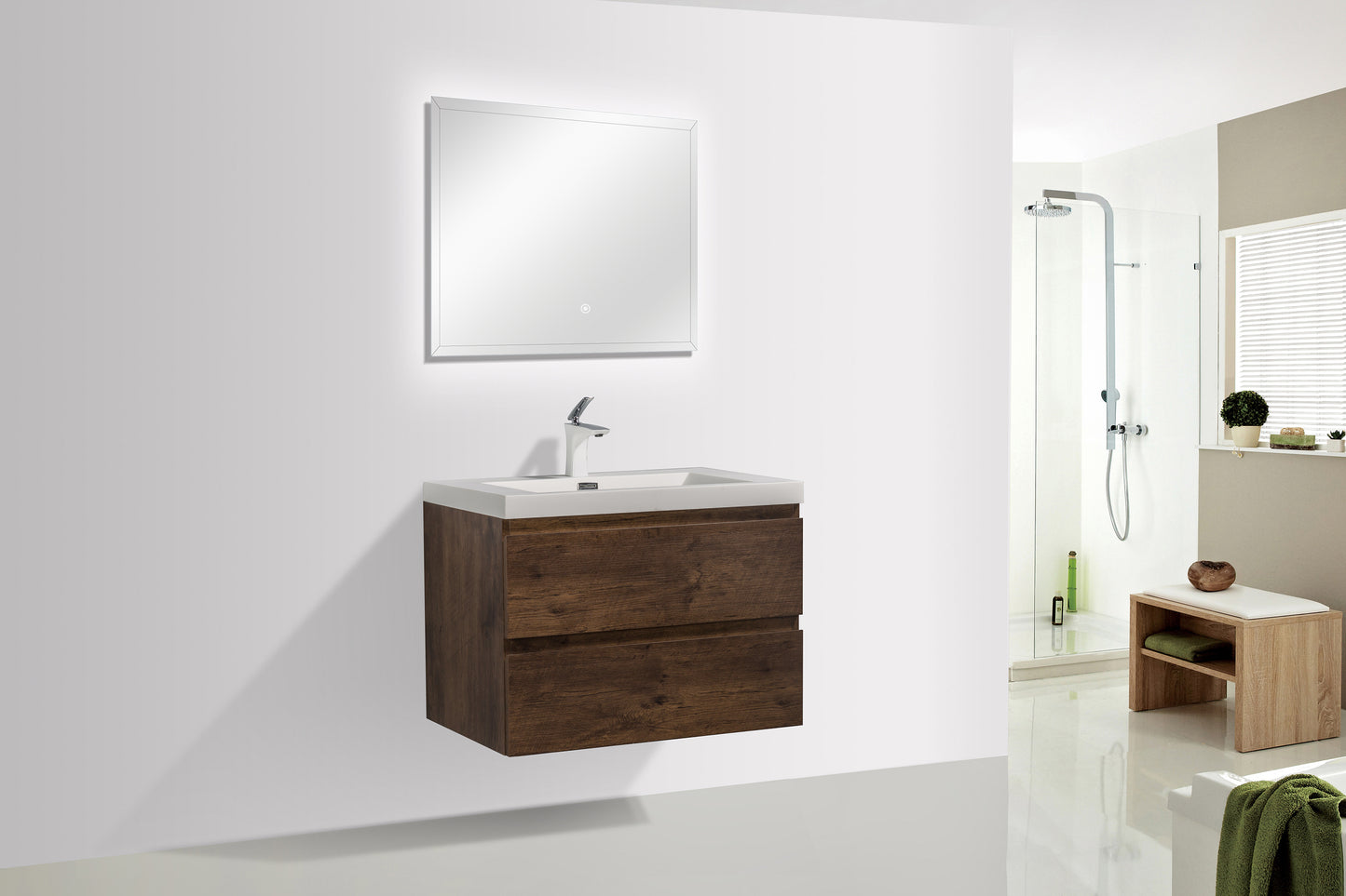 Newport Modern Design Rose Wood Bathroom Furniture Set with Cabinet and Basin