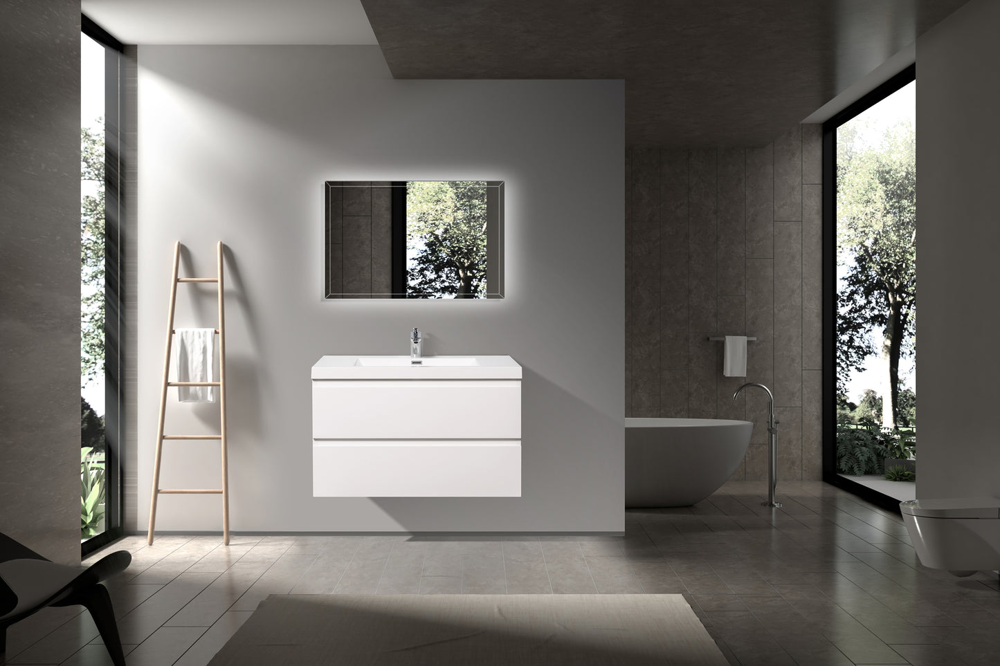 Newport Modern Design White Bathroom Furniture Set with Cabinet and Basin