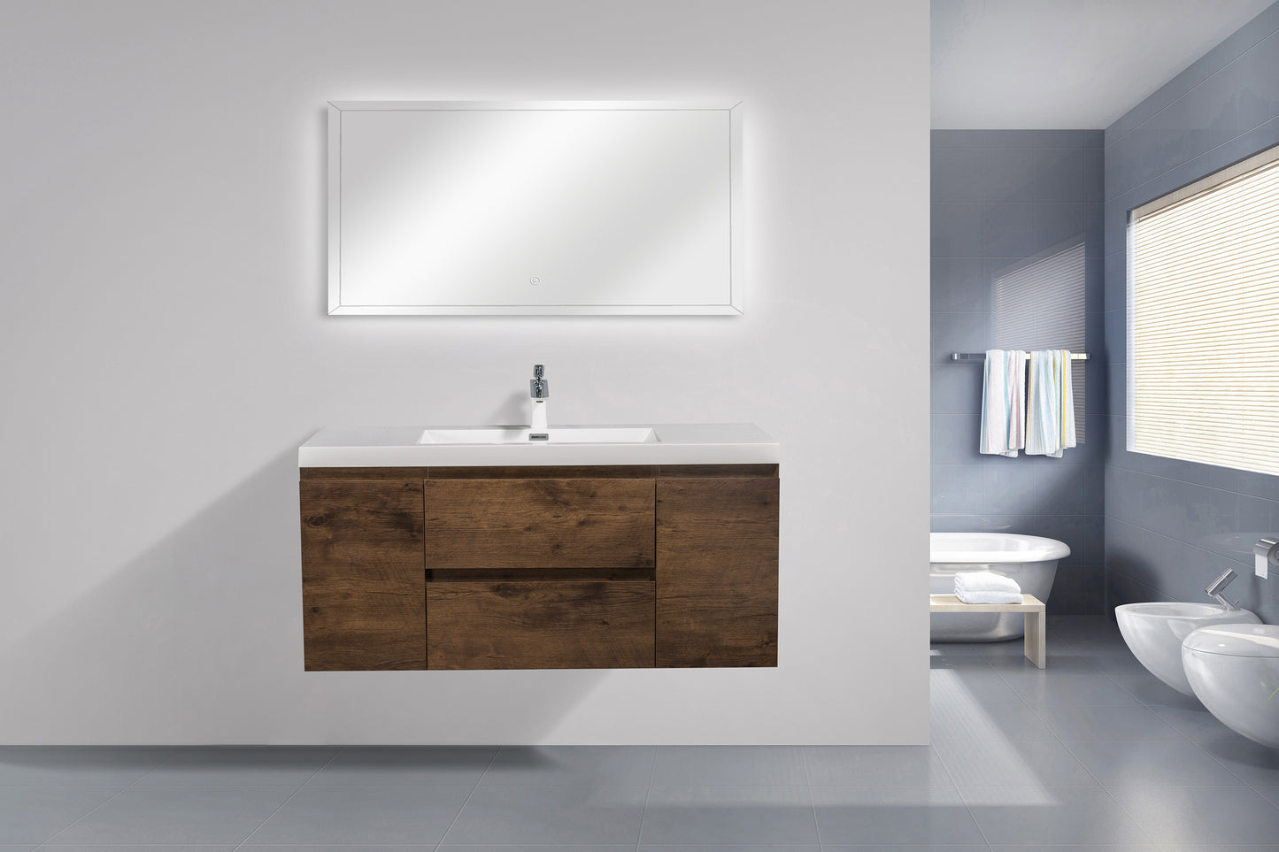 Newport Modern Design Rose Wood Bathroom Furniture Set with Cabinet and Basin