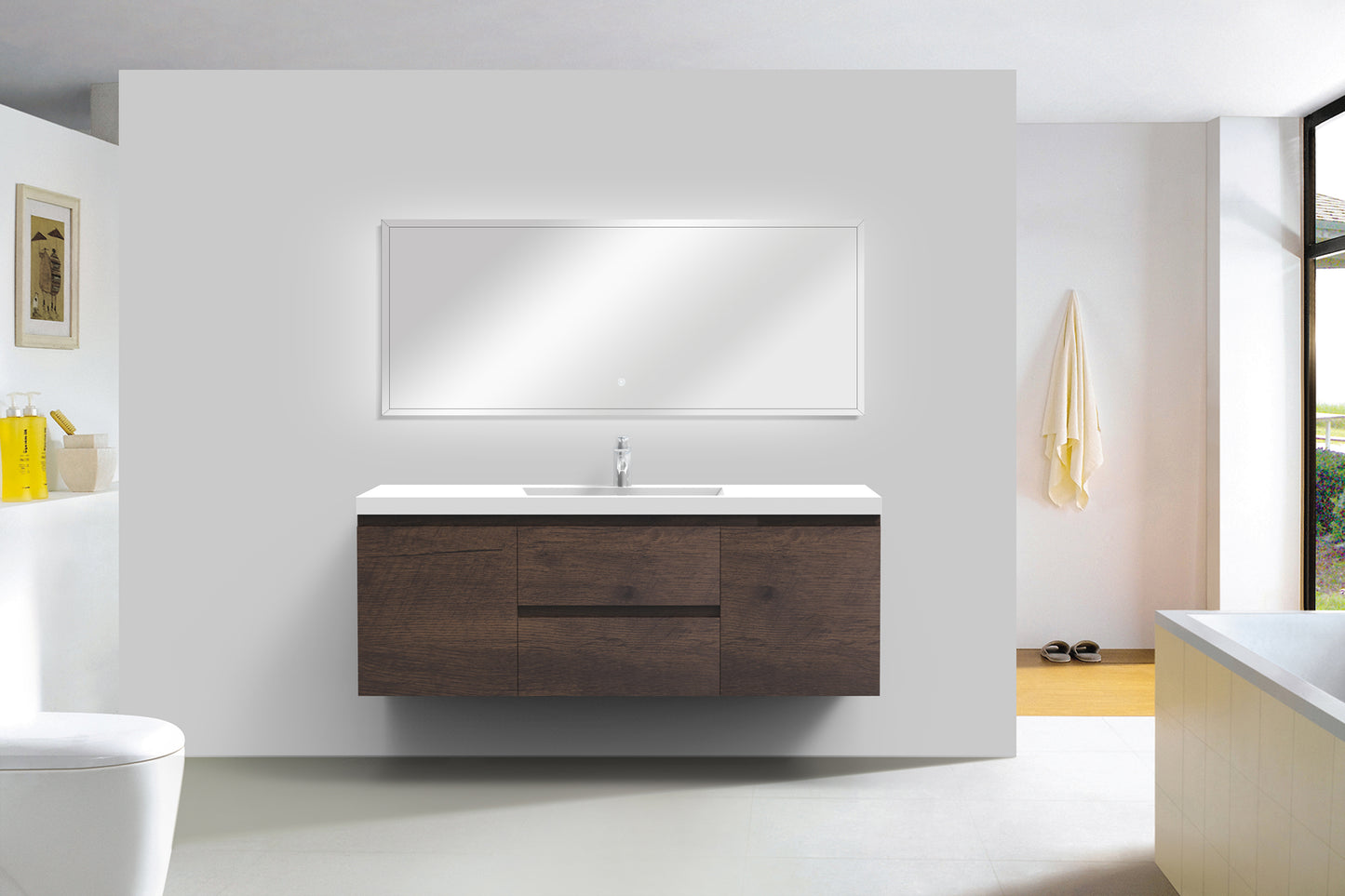 Newport Modern Design Rose Wood Bathroom Furniture Set with Cabinet and Basin