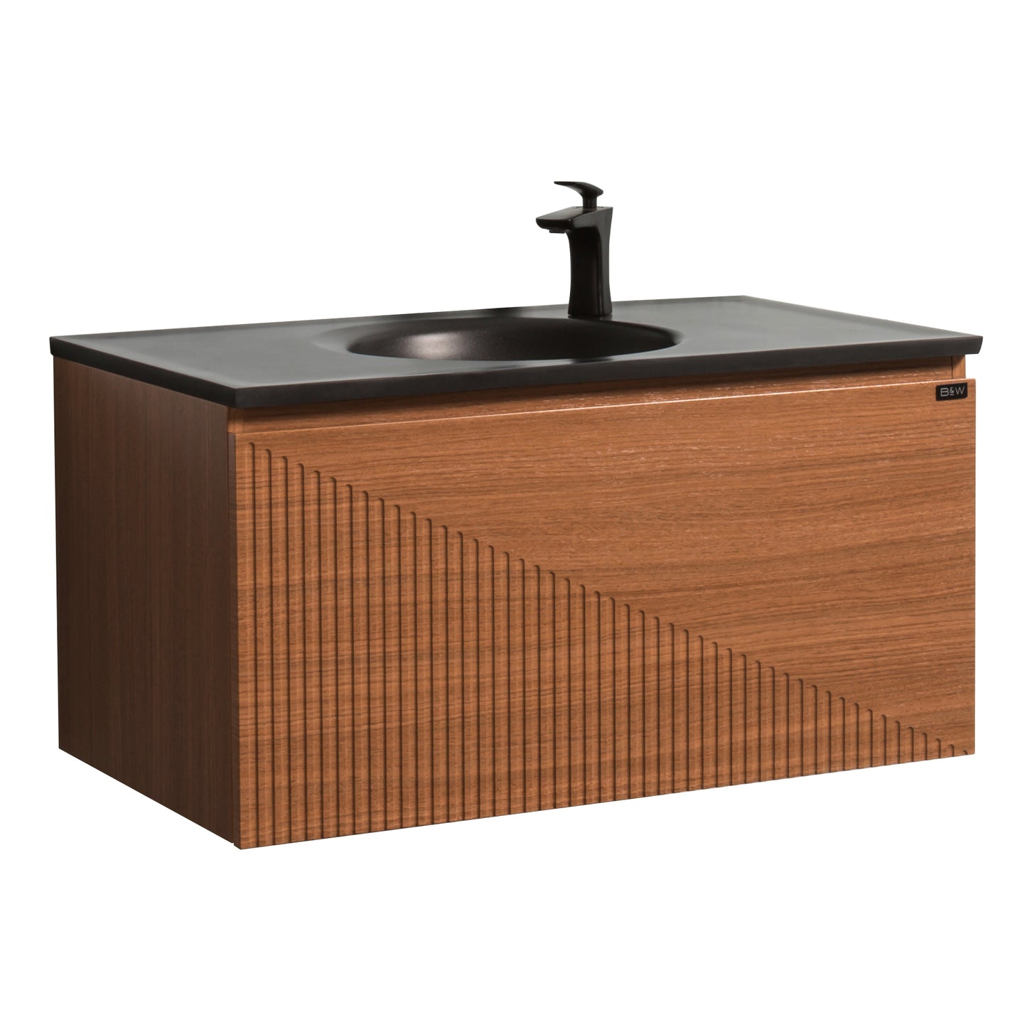 Sebastian Contemporary Wall Hung Bathroom Vanity Set with Black Quartz Sand Integrated Single Sink