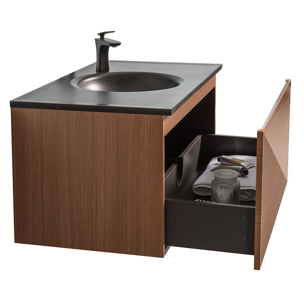 Sebastian Contemporary Wall Hung Bathroom Vanity Set with Black Quartz Sand Integrated Single Sink