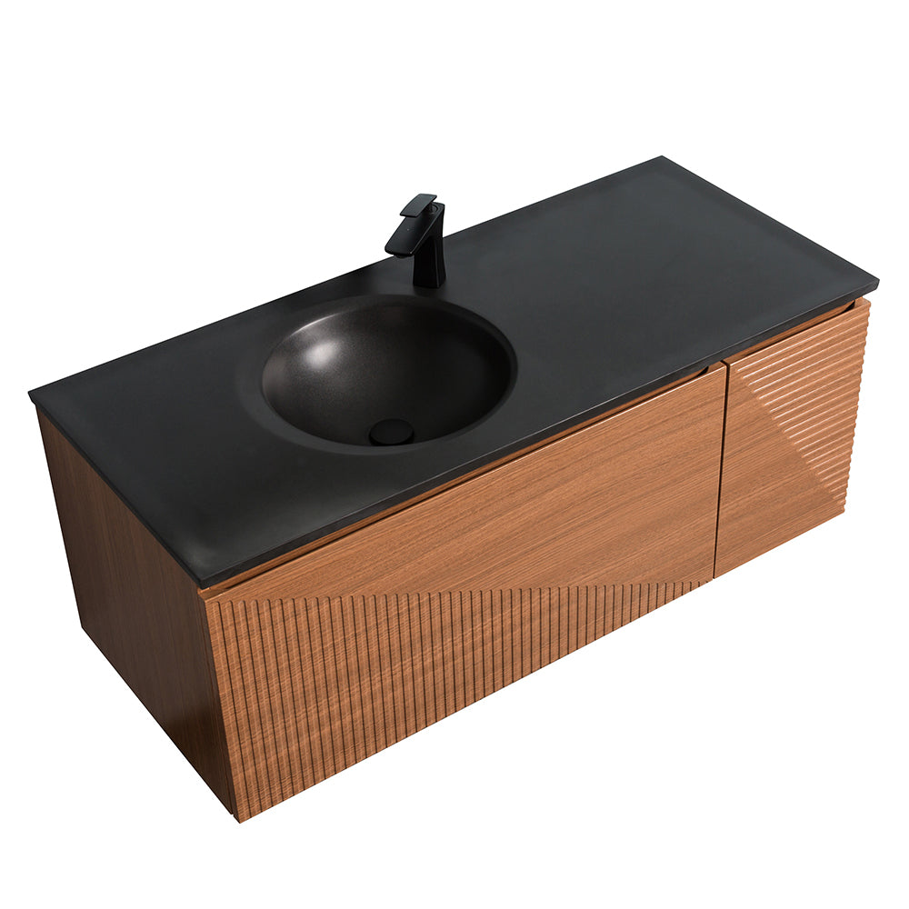 Sebastian Contemporary Wall Hung Bathroom Vanity Set with Black Quartz Sand Integrated Single Sink