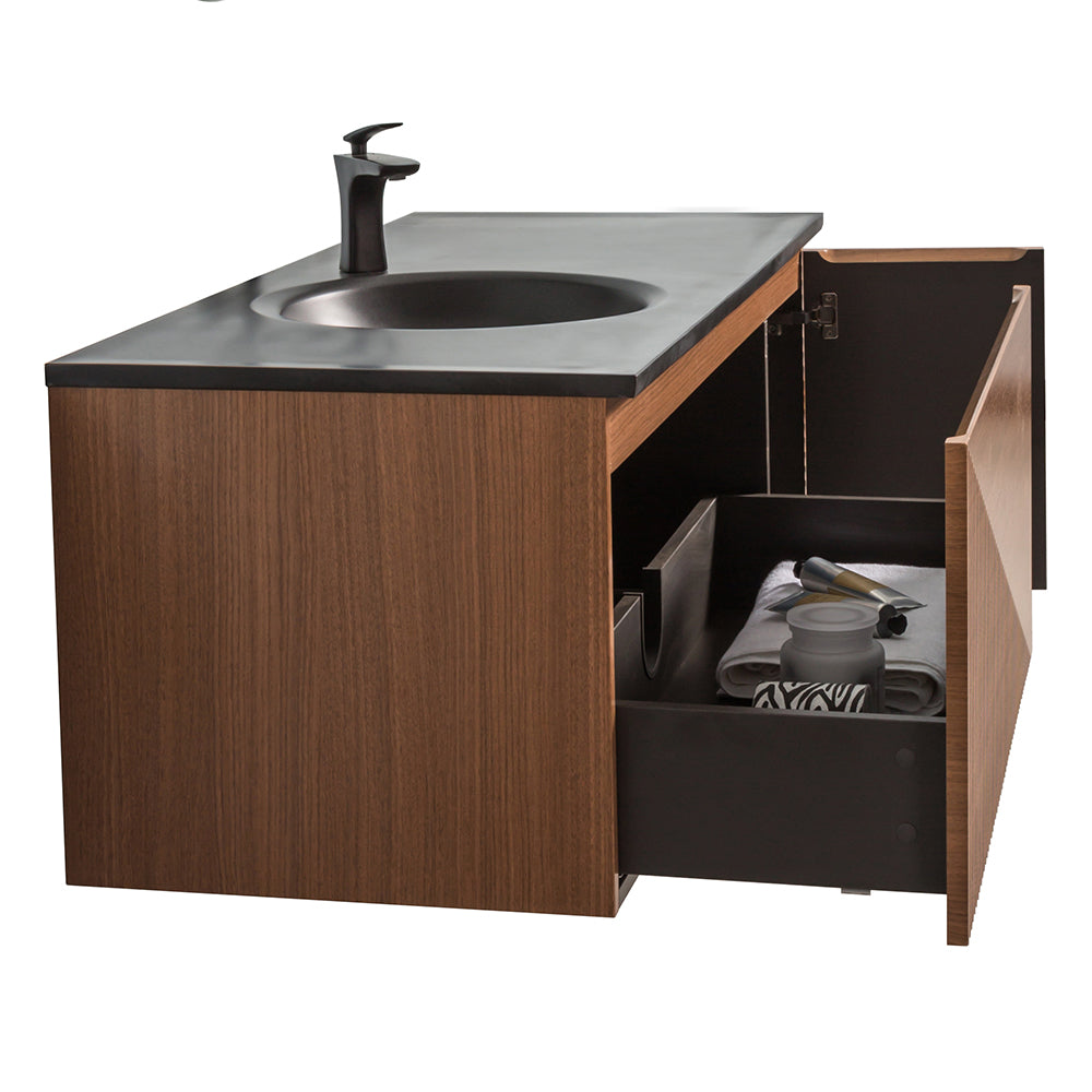 Sebastian Contemporary Wall Hung Bathroom Vanity Set with Black Quartz Sand Integrated Single Sink