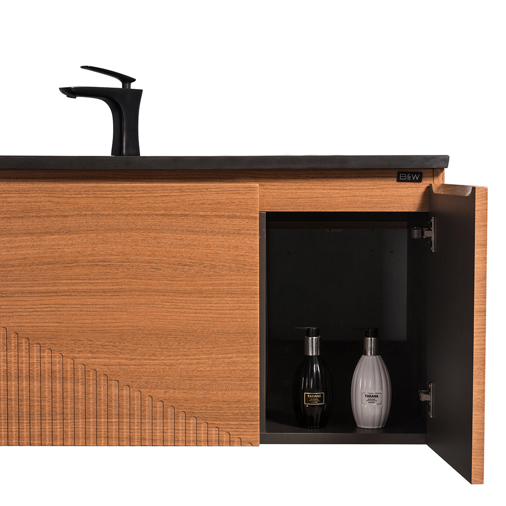 Sebastian Contemporary Wall Hung Bathroom Vanity Set with Black Quartz Sand Integrated Single Sink